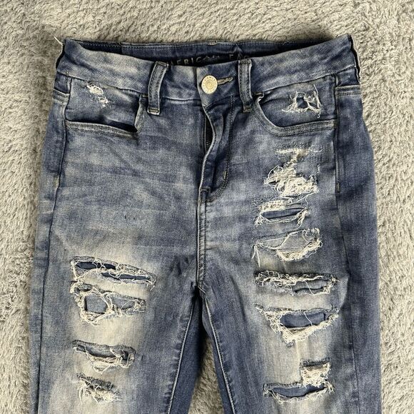 American Eagle Womens Curvy Hi-Rise Jegging 2 Short Distressed Stretch Destroyed - Picture 9 of 14